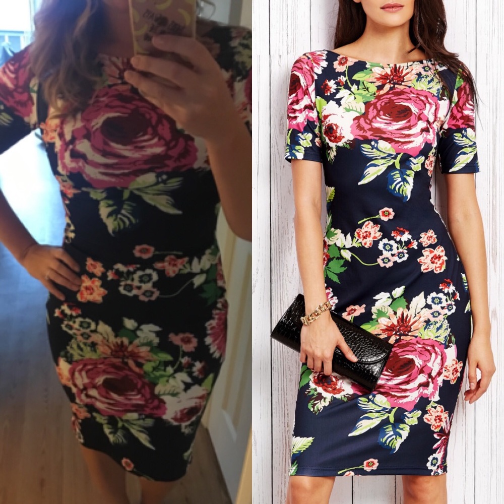 5⭐️🆕HP🏆Navy floral garden pencil dress - Picture 6 of 7